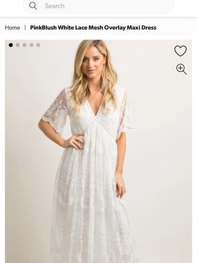 Pinkblush Maternity White Lace Mesh Overlay Maxi Dress with V-Neck-size M